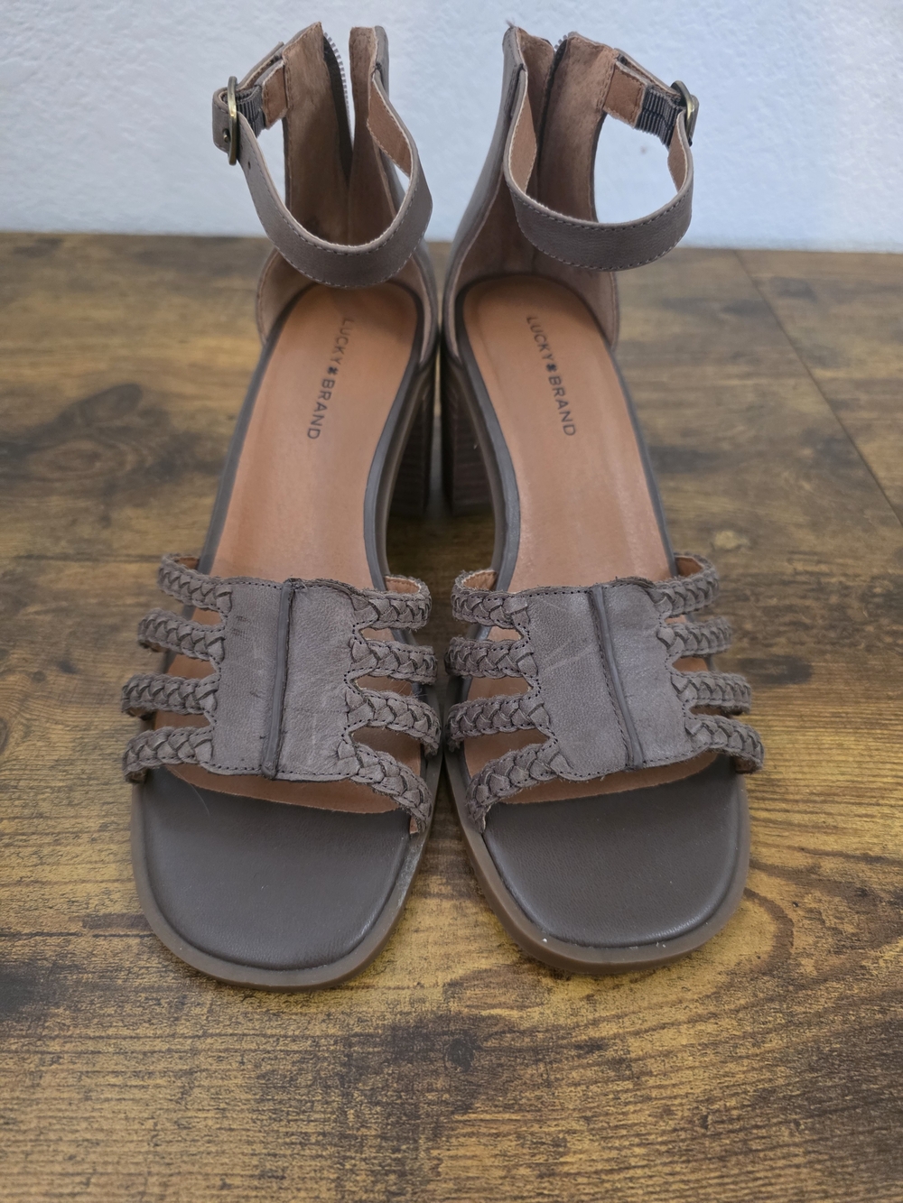 Lucky Brand Women's Taupe Braided Ankle-Strap Sandals